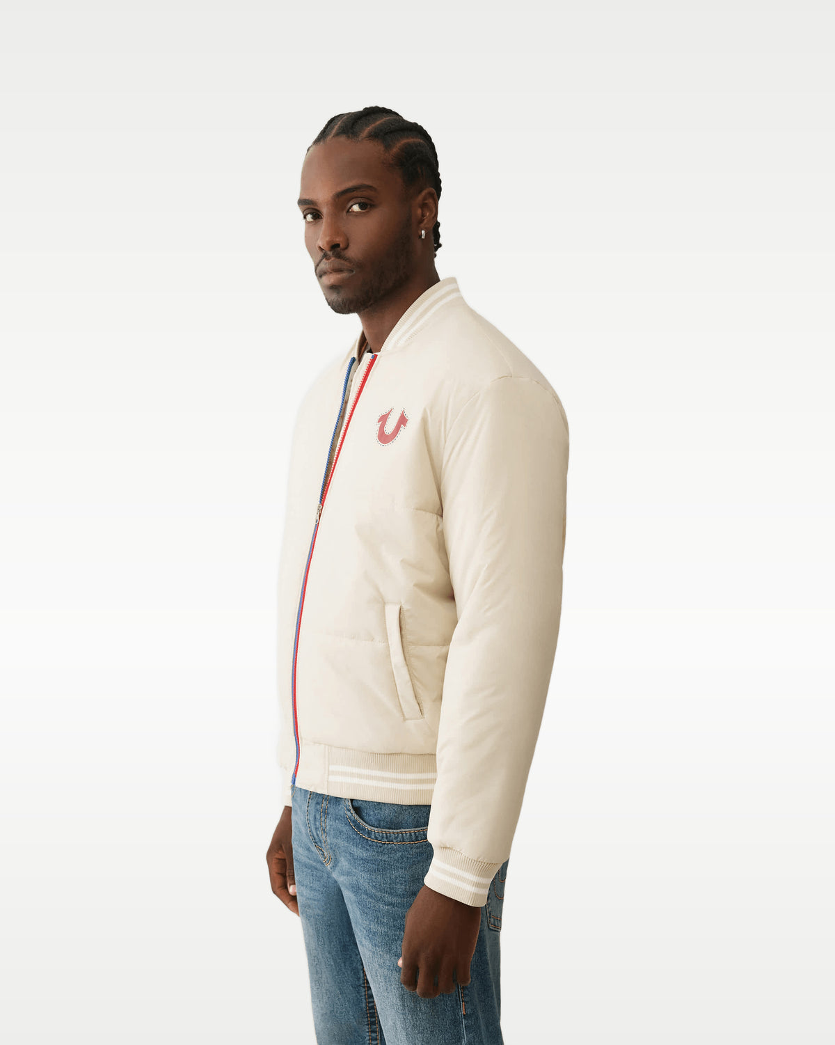 Chamarra True Religion Two-Tone Zip Puffer Crema — vista 2