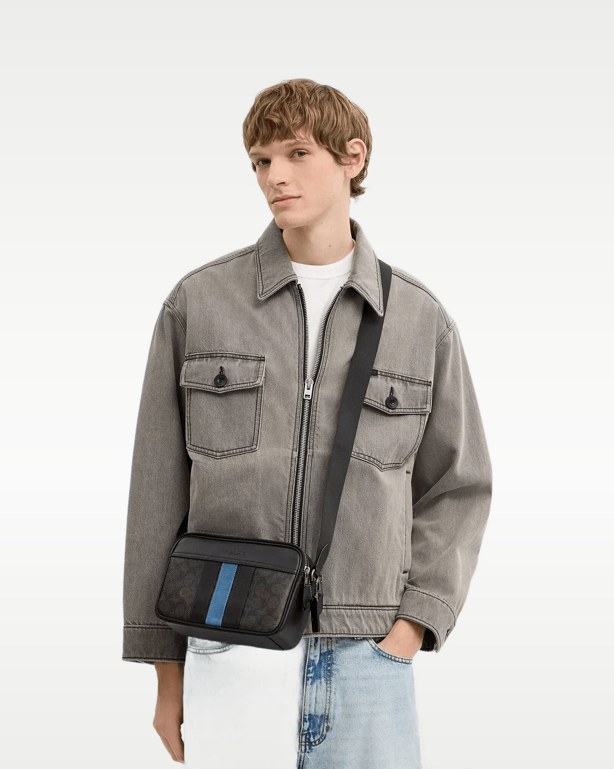 Coach Graham Crossbody Signature Varsity Stripe Charcoal Denim — vista 4